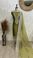 Crush Organza Unstitched Suit Set With Sequence Work