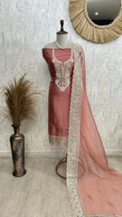 Crush Organza Unstitched Suit Set With Sequence Work