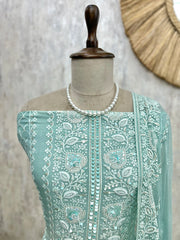Lucknowi Georgette Unstitched Suit Set With Pearl & Sequence Work