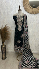 Crepe Unstitched Suit Set With Zari