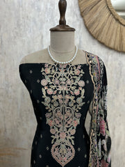 Crepe Unstitched Suit Set With Zari