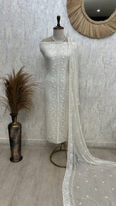 Lucknowi Georgette Unstitched Suit Set With Pearl & Sequence Work