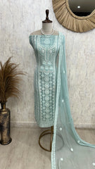 Georgette Unstitched Suit Set With Lucknowi Style