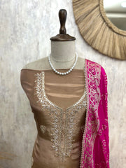 Tissue Unstitched Suit Set With Bandhni Dupatta