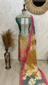 Tissue Unstitched Suit Set With Ombre Effect