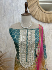 Tissue Unstitched Suit Set With Ombre Effect