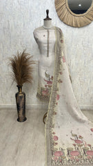 Linen Unstitched Suit Set With Kantha Motifs