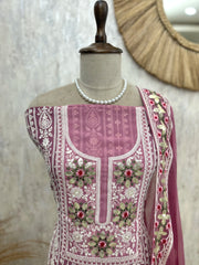 Lucknowi Georgette Unstitched Suit Set With Gotta Work