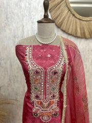 Tissue Unstitched Suit Set With Organza Dupatta