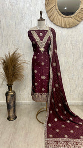 Dola SIlk Unstitched Suit Set With Peacock Figures