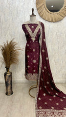 Dola SIlk Unstitched Suit Set With Peacock Figures