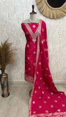 Dola SIlk Unstitched Suit Set With Peacock Figures