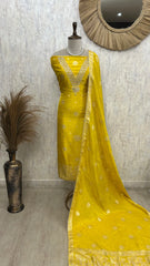 Dola SIlk Unstitched Suit Set With Peacock Figures