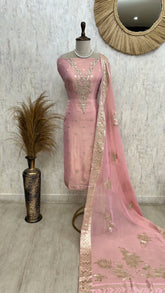 Tissue Unstitched Suit Set Featuring Zardosi Work And Banarasi Weaving On Dupatta