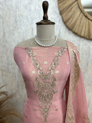 Tissue Unstitched Suit Set Featuring Zardosi Work And Banarasi Weaving On Dupatta