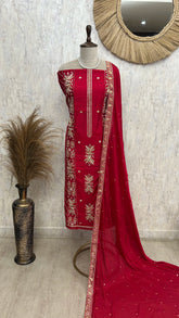 Maheshwari Panel Design Unstitched Suit Set With Chinnon Dupatta