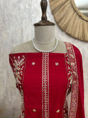 Maheshwari Panel Design Unstitched Suit Set With Chinnon Dupatta