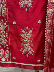 Maheshwari Panel Design Unstitched Suit Set With Chinnon Dupatta