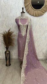 Crust Tissue Unstitched Suit Set With Zari Work