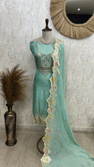 Organza Unstitched Suit Set With Gota & Pearl Detailing