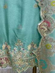 Organza Unstitched Suit Set With Gota & Pearl Detailing