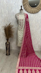 Tissue Unstitched Suit Set With Dola Silk Dupatta