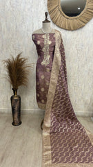 Tissue Silk Unstitched Suit Set With Zardosi Work