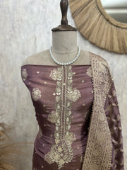 Tissue Silk Unstitched Suit Set With Zardosi Work