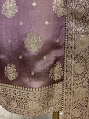 Tissue Silk Unstitched Suit Set With Zardosi Work