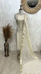 Tissue Unstitched Suit Set With Dola Silk Dupatta