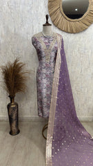 Chinnon Unstitched Suit Set With Organza Dupatta