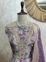 Chinnon Unstitched Suit Set With Organza Dupatta