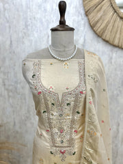 Tissue Unstitched Suit Set Featuring Thread Work