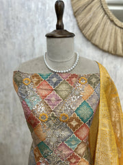 Jacquard Silk Unstitched Suit Set With Jacquard Silk Dupatta