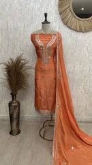 Tissue Unstitched Suit Set With Mirror Work