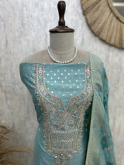 Maheshwari Silk Unstitched Suit Set With Dola Silk Dupatta