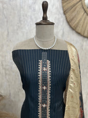 Maheshwari Unstitched Suit Set With Organza Dupatta