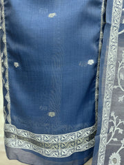 Jamdani Linen Unstitched Suit Set Featuring Weaving