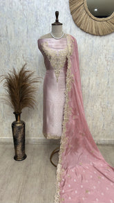 Brocade Silk Unstitched Suit Set With Silk Dupatta