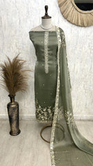 Tissue Unstitched Suit Set With Zari Work