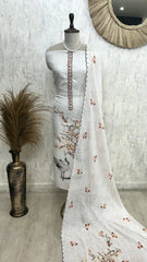 Linen Unstitched Suit Set With Handwork