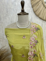 Glass Organza Unstitched Suit Set With Thread Work