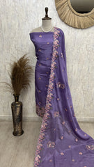 Glass Organza Unstitched Suit Set With Thread Work