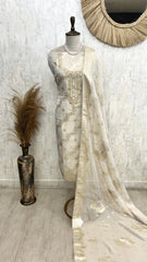 Tissue Unstitched Suit Set With Zardosi And Weaving Work