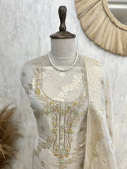 Tissue Unstitched Suit Set With Zardosi And Weaving Work