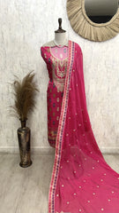 Russian Crepe Unstitched Suit Set With Organza Dupatta