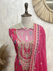 Russian Crepe Unstitched Suit Set With Organza Dupatta