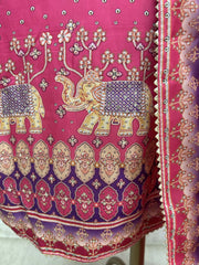 Russian Crepe Unstitched Suit Set With Organza Dupatta