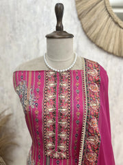 Crepe Russian Unstitched Suit Set With Organza Dupatta