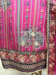 Crepe Russian Unstitched Suit Set With Organza Dupatta